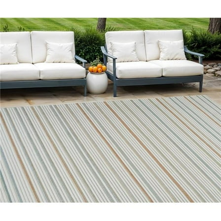 HomeRoots 558727 8 x 10 ft. Striped Distressed Indoor & Outdoor Rectangle Area Rug, Cream & Beige
