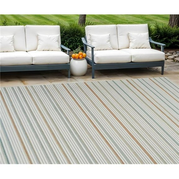 HomeRoots 558727 8 x 10 ft. Striped Distressed Indoor & Outdoor Rectangle Area Rug, Cream & Beige
