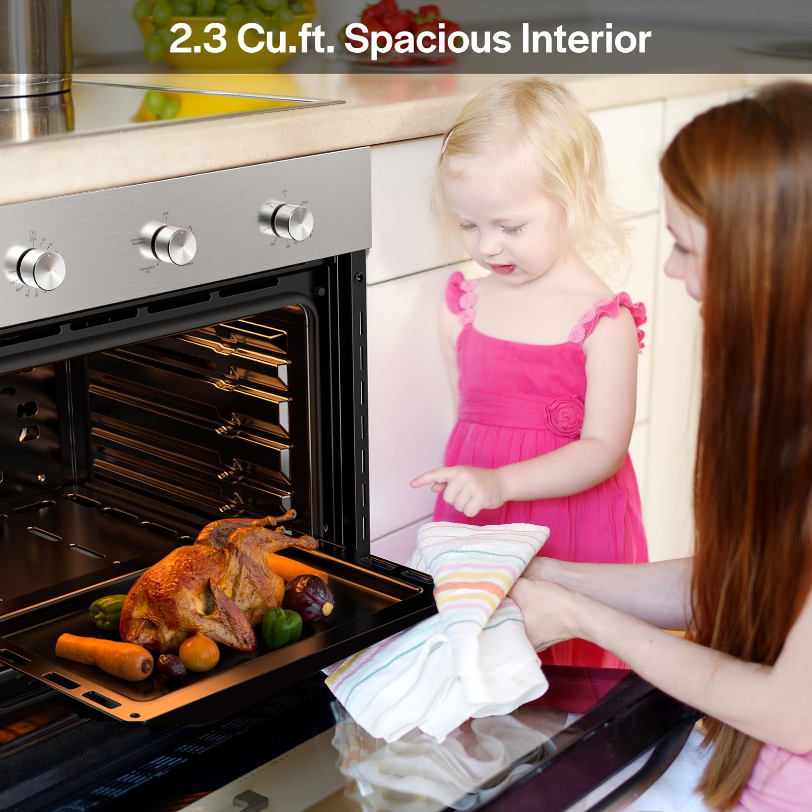 Empava 24 in. 2.3 cu. Ft. Single Gas Wall Oven - Bake Broil Rotisserie Functions with Mechanical Controls - Built-in Timer - Convection Fan in Stainless Steel EMPV-24WO08