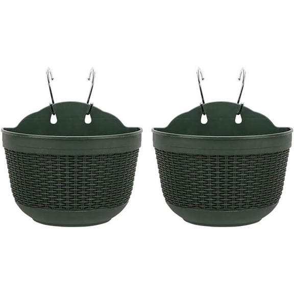 2 Pack Hanging Planters for Outdoor Indoor Plants, Plastic Plants Pot Wall Mounted, Hanging Flower Pots Plants Container with Hooks for Porch Railings Garden Balcony Patio（No plants）