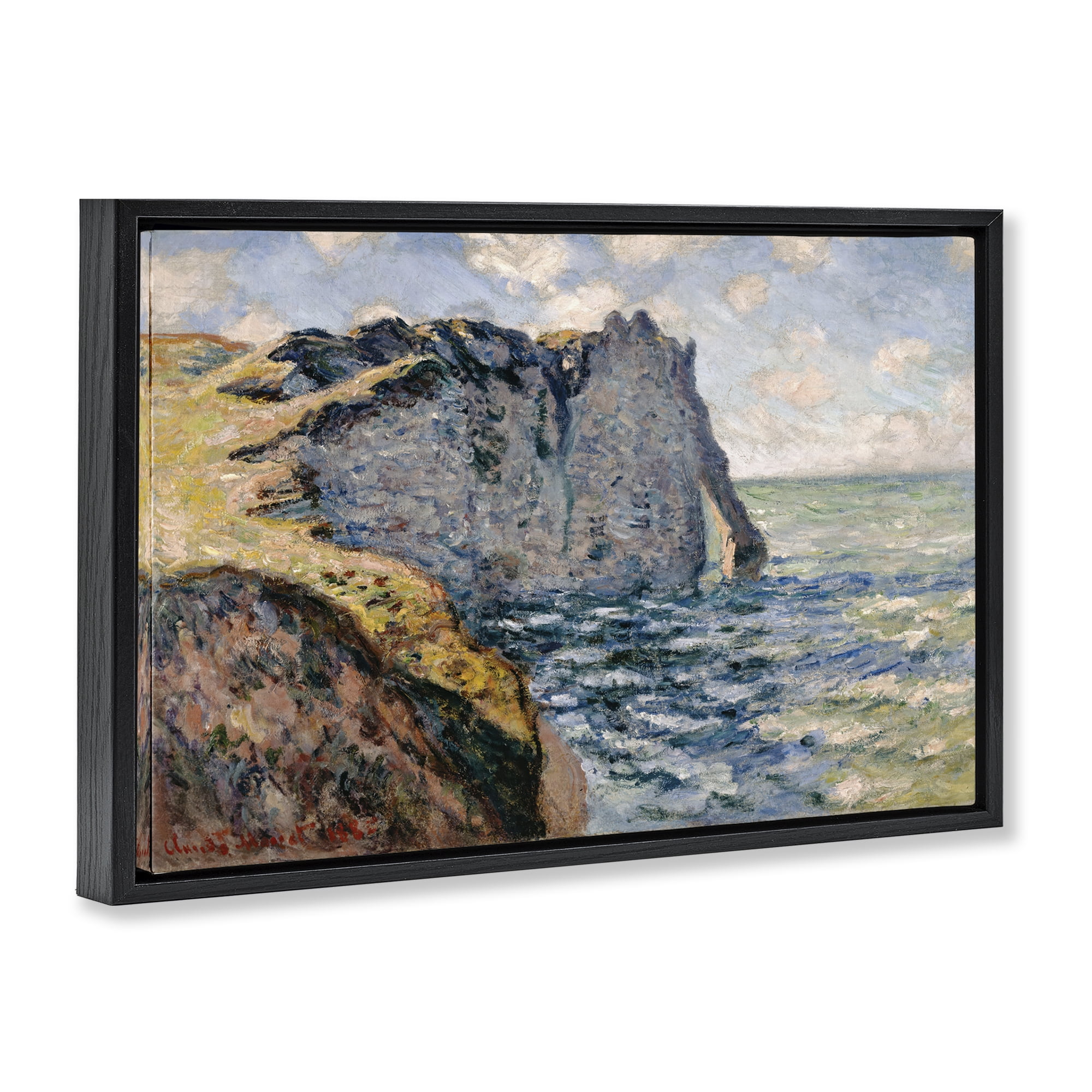 Stupell Industries Classic Monet Cliff Of Aval Landscape & Nature Painting Black Floater Framed Canvas Art Print Wall Art, 31 x 21