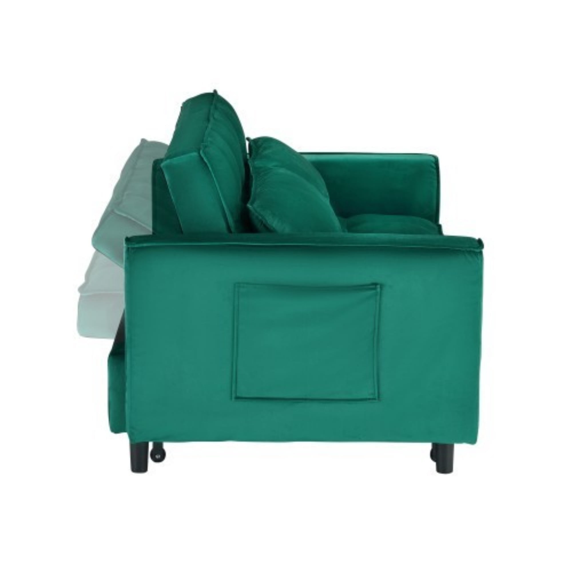 Velvet Loveseat Sofa Bed, 3-in-1 Convertible Sleeper Couch with Pullout Bed & Reclining Backrest, Green