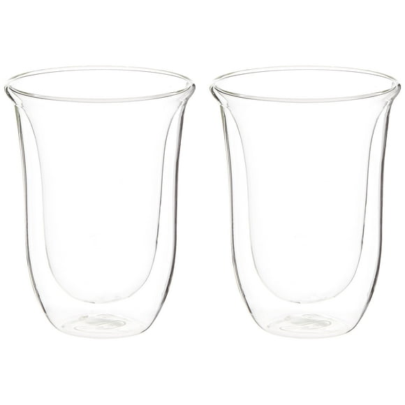 De'Longhi DeLonghi Double Walled Thermo Latte Glasses, Set of 2, 2 Count (Pack of 1), Clear, 330 milliliters