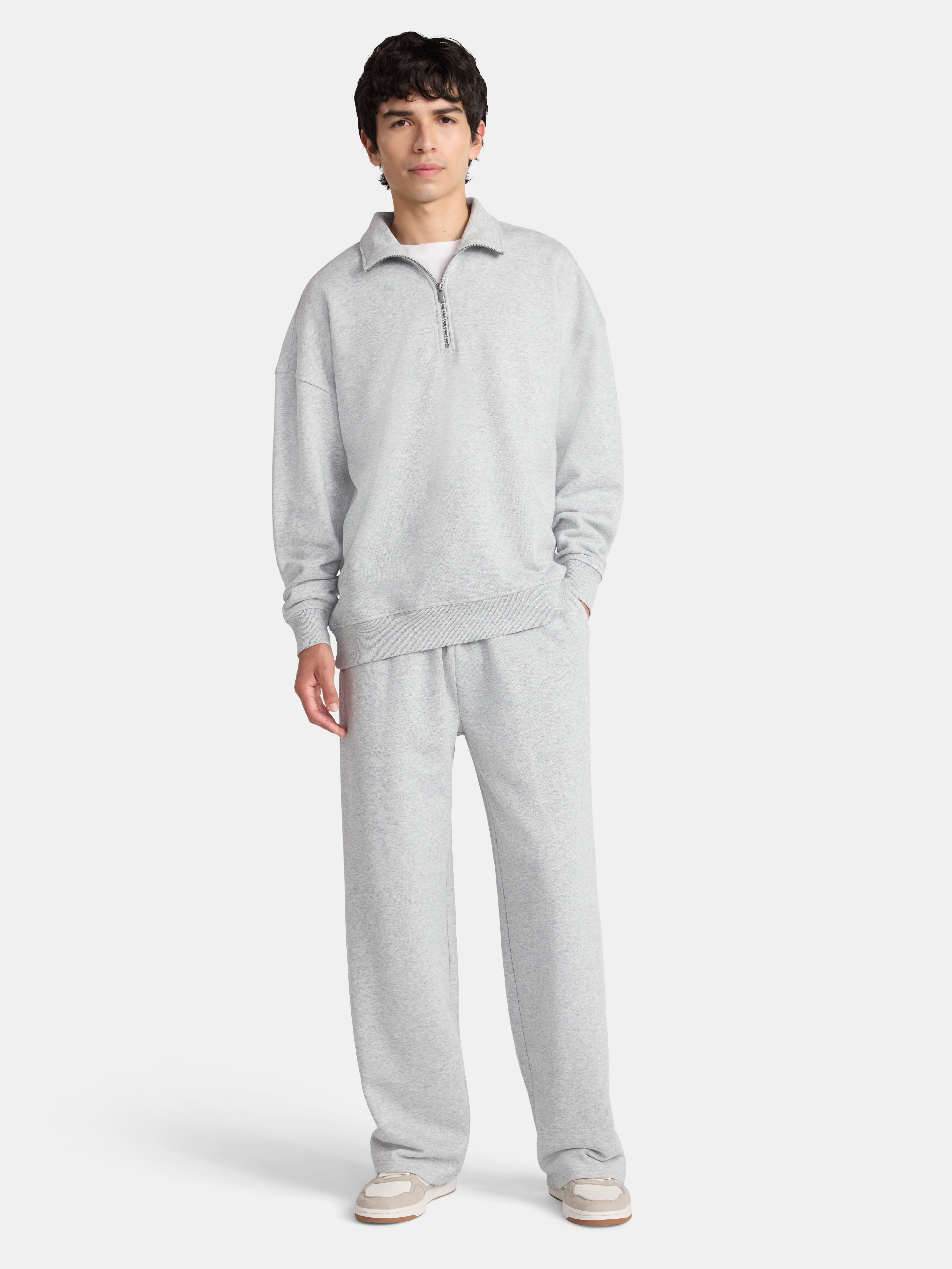 No Boundaries Oversized Quarter Zip Pullover with Long Sleeves, Men's & Big Men's