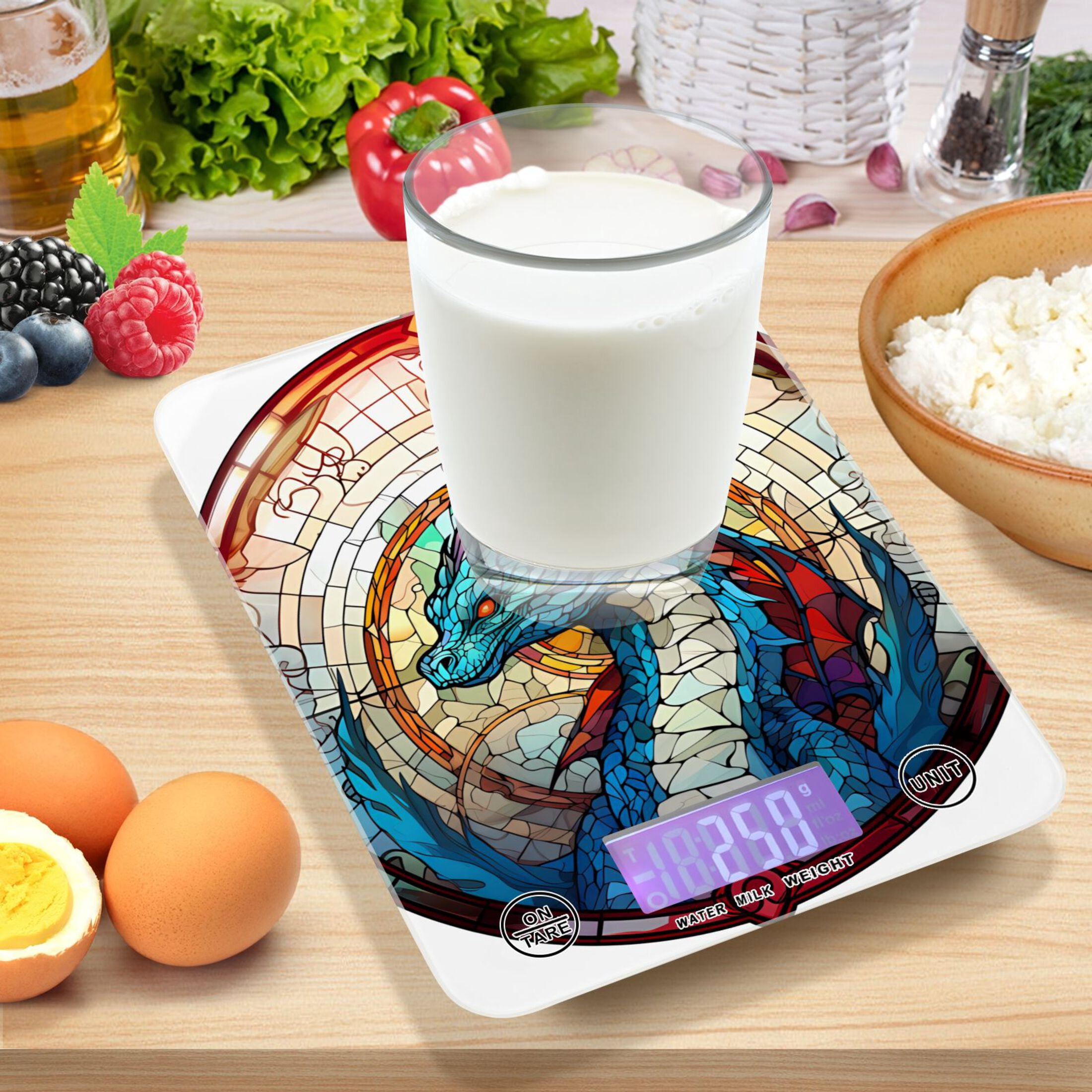 Dragon Church Window Food Scale Digital Kitchen Scale Waterproof Tempered Glass Tare Function 11 lb for Baking Cooking Meal Prep