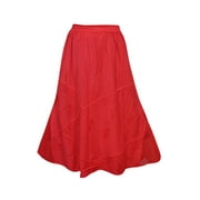 Mogul Women's A-Line Skirt Bright Red Elastic Waist Fashionable Gypsy Hippie Chic Summer Comfy Skirts S/M