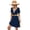 Dark Blue, variant on Women's V Neck Mini Dress with Swiss Dot and Ruffle Neckline Short Sleeves A Line Hem 95% Polyester 5% Spandex