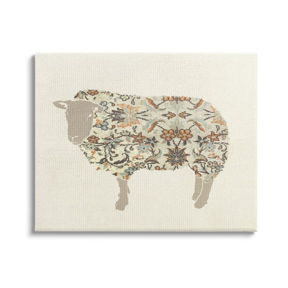 Stupell Industries Traditional Floral Pattern Sheep Animals & Insects Painting Gallery Wrapped Canvas Print Wall Art, 20 x 16