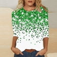 thumbnail image 1 of TaTaai Women St. Patrick's Day Green Print Crew Neck 3/4 Sleeve T-Shirt Loose Casual Top Ladies Spring Holiday Street Wear Lightweight Breathable Non-See-Through No Fading Soft Top Gift, 1 of 5