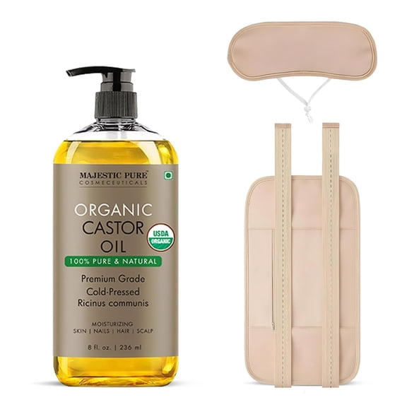 Majestic Pure Organic Castor Oil 8 Fl Oz with Wraps