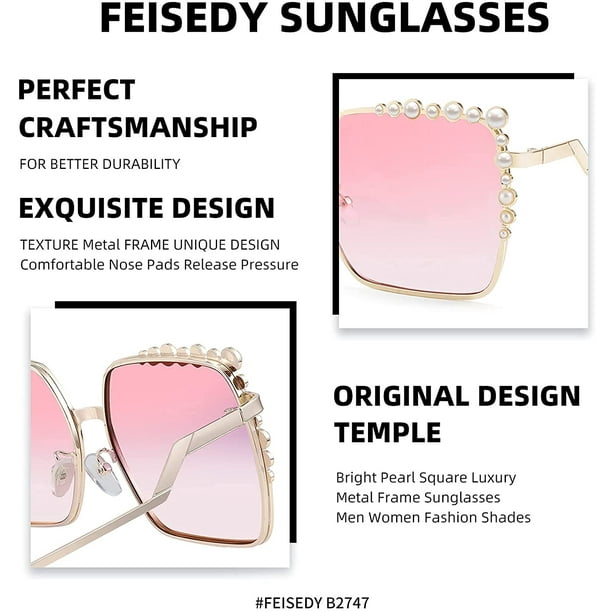 Feisedy Women Oversized Square Sunglasses Pearl Design Ladies 2021 New Luxury Fashion Big Shades B2747 Pink Average