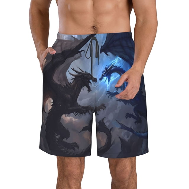Fotbe Black And Blue Lightning Dragon Trajes de Baño Estampados para Hombre, Shorts de Verano de Secado Rápido, Ropa de Playa, Bañadores-XX-Large