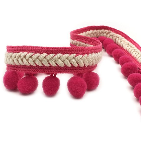 ERDOUY Curtain Tassel Fringe Trim Braided Sewing Ribbon Upholstery Fabric Roll -Rose Red