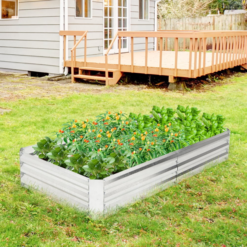 YYAo Garden Bed,Vegetables Growing Box,Metal Galvanized Raised Garden Bed with Open-Ended Base-6 x 3 ft