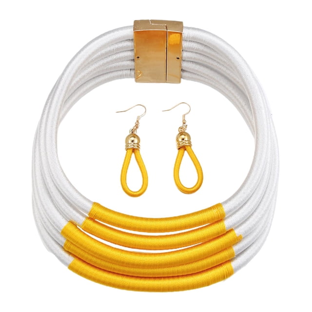 de joyería africana Gargantilla Accesorios portátiles Gargantilla de joyería tejida de múltiples capas en capas para aniversario Boda Blanco Fernando Collar de joyas africanas