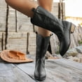 thumbnail image 2 of Rokment Womens Wide Calf Cowboy Boots Fashion Embroidered Leather Pointed Toe Chunky Block Heels Western Mid Calf Cowgirl Riding Boots Black Size 6, 2 of 7