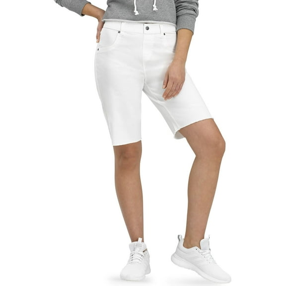 Hue Women’s Ultra-Soft Denim High Rise Bermuda Shorts, White, Medium