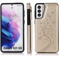 thumbnail image 4 of Phone Case for Samsung Galaxy S21 Glaxay S 21 5G 6.2 inch with Tempered Glass Screen Protector and Card Holder Wallet Cover Stand Flip Leather Cell Accessories Gaxaly 21S G5 Cases Women Men Golden, 4 of 13