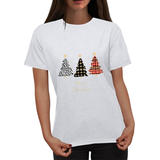 Fiudx Ofertas y Liquidaciones Blusa de Moda Informal con Cuello Redondo y Estampado Navideño para Mujer
