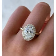 SAMAYA 3.10Ct Oval Cut Moissanite Halo Wedding Ring 14K Yellow Gold Plated