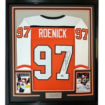 Framed Autographed/Signed Jeremy Roenick 35x39 Philadelphia Orange Hockey Jersey Beckett BAS COA