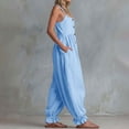 thumbnail image 5 of Pounoo Jumpsuits for Women Linen Blend Jumpsuits Casual Daily Style Lightweight Breathable Sleeveless Button Detail Ruffle Hem Wide Leg Jumpsuits Gift, 5 of 5