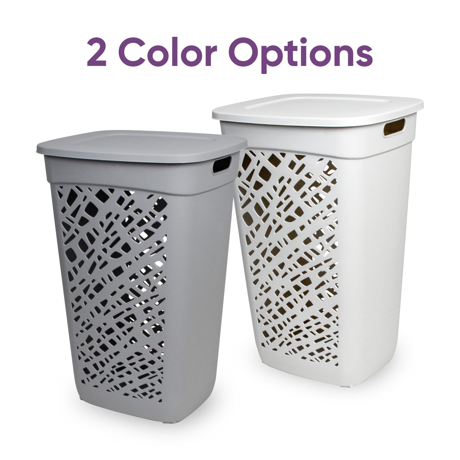 Non-Breakable Mosaic Hamper, 60L -Dark Gray, Elegant Design, Vented Laundry Basket, Made in France