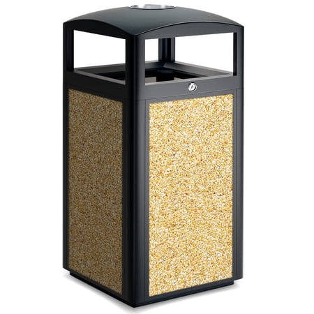 Esheno Commercial Outdoor Trash Can 15 Gallon 57L Heavy Duty Metal Fire Safe Lid Built In Ashtray 4 Side Opening Key Lock Weatherproof for Park Street Restaurant Patio