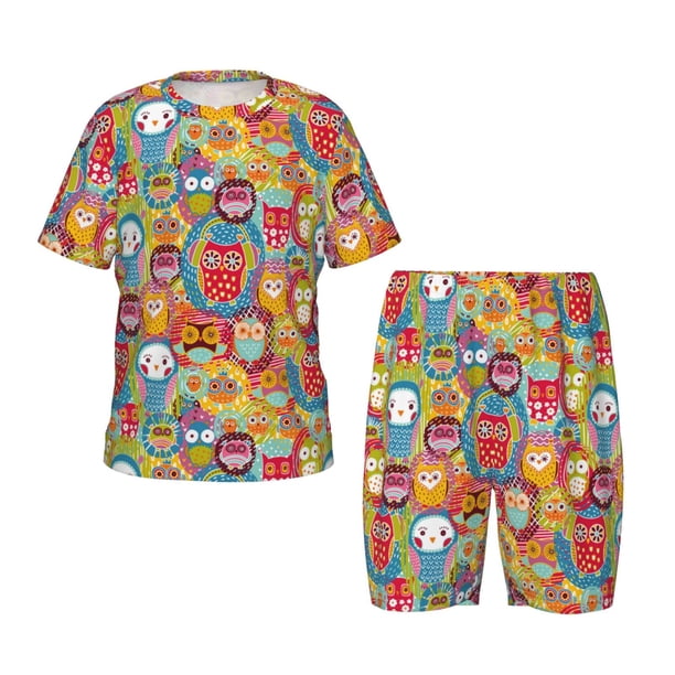 Balery Boho Cute Owls Conjunto de Pijama Infantil de Manga Corta con Estampado – Ropa de Dormir de Algodón Suave-XX-Large