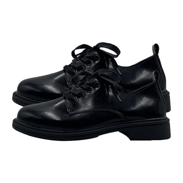 Zapatos de vestir para niña, estilo británico negro, suela gruesa, cabeza redonda, tacón estable, zapatos de uniforme para niñas para la escuela, oficina, fiesta, negro, 36, talla EU