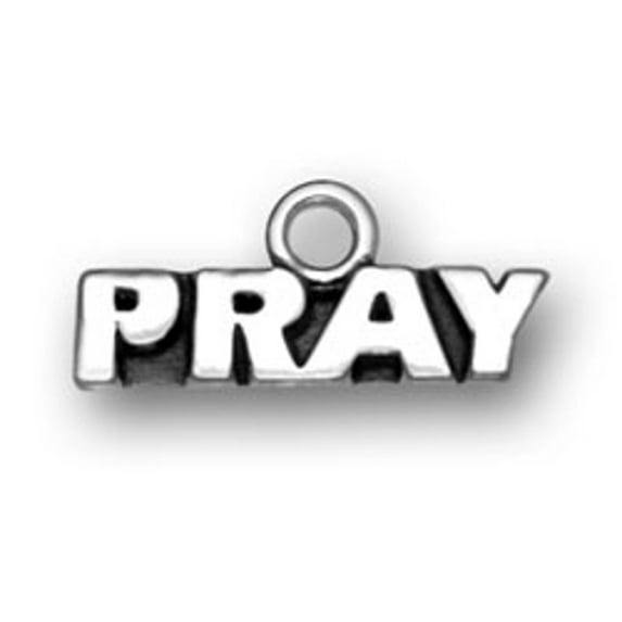 Sterling Silver 20" 1mm Box Chain PRAY Word Pendant Necklace