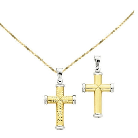 14kt Two-Tone and Rhodium Reversible Cross