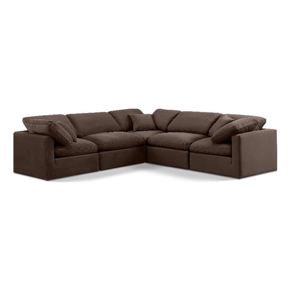 Meridian Furniture Indulge 158.5" Velvet L-Shaped Modular Sectional in Brown