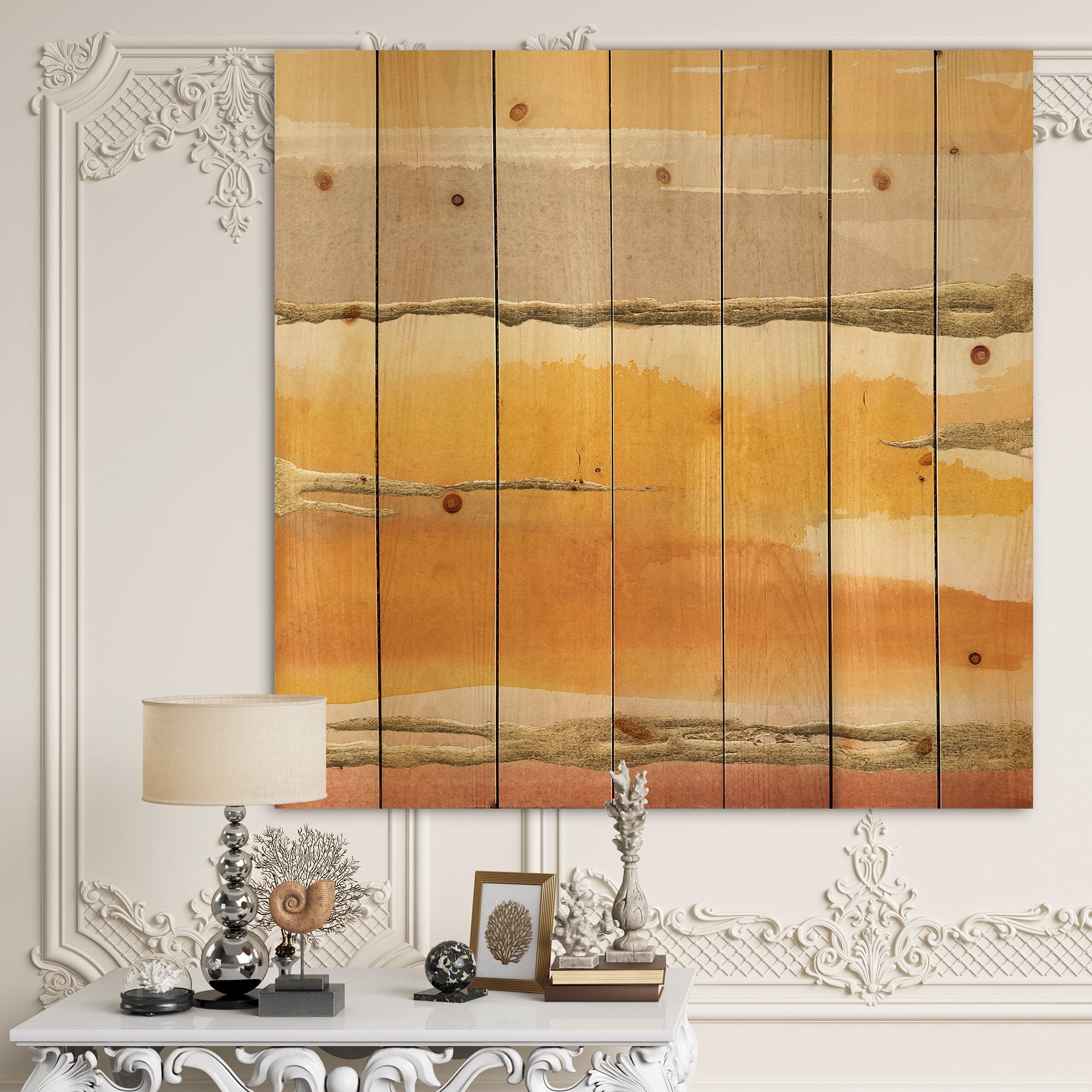 Designart 'Fractal Gilded Amber' Modern & Contemporary Print on Natural Pine Wood