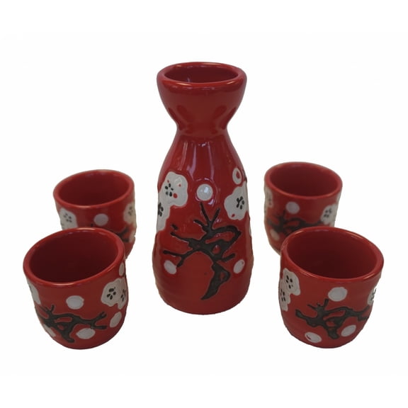 Red Saki Set with Plum Picture