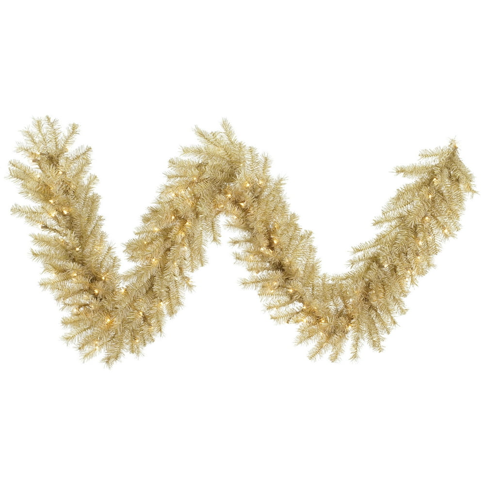 Vickerman 9'x 14" White/Gold Tinsel Garland 100 Warm White ...