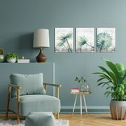Visual Art Decor 3 pieces 12x16 inch Framed Canvas Wall Art Clearance Kit Teal Dandelion on Rustic Grey Print Background Picture Canvas Poster Home Artwork Painting Decoration for Living Room Bedroom