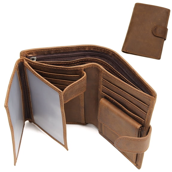 Vintage Men's Trifold Wallet Genuine Leather with RFID Blocking, Multiple Card Slots, ID Holder, Coin Pocket, Slim Minimalist, Gifts for Women, Brown