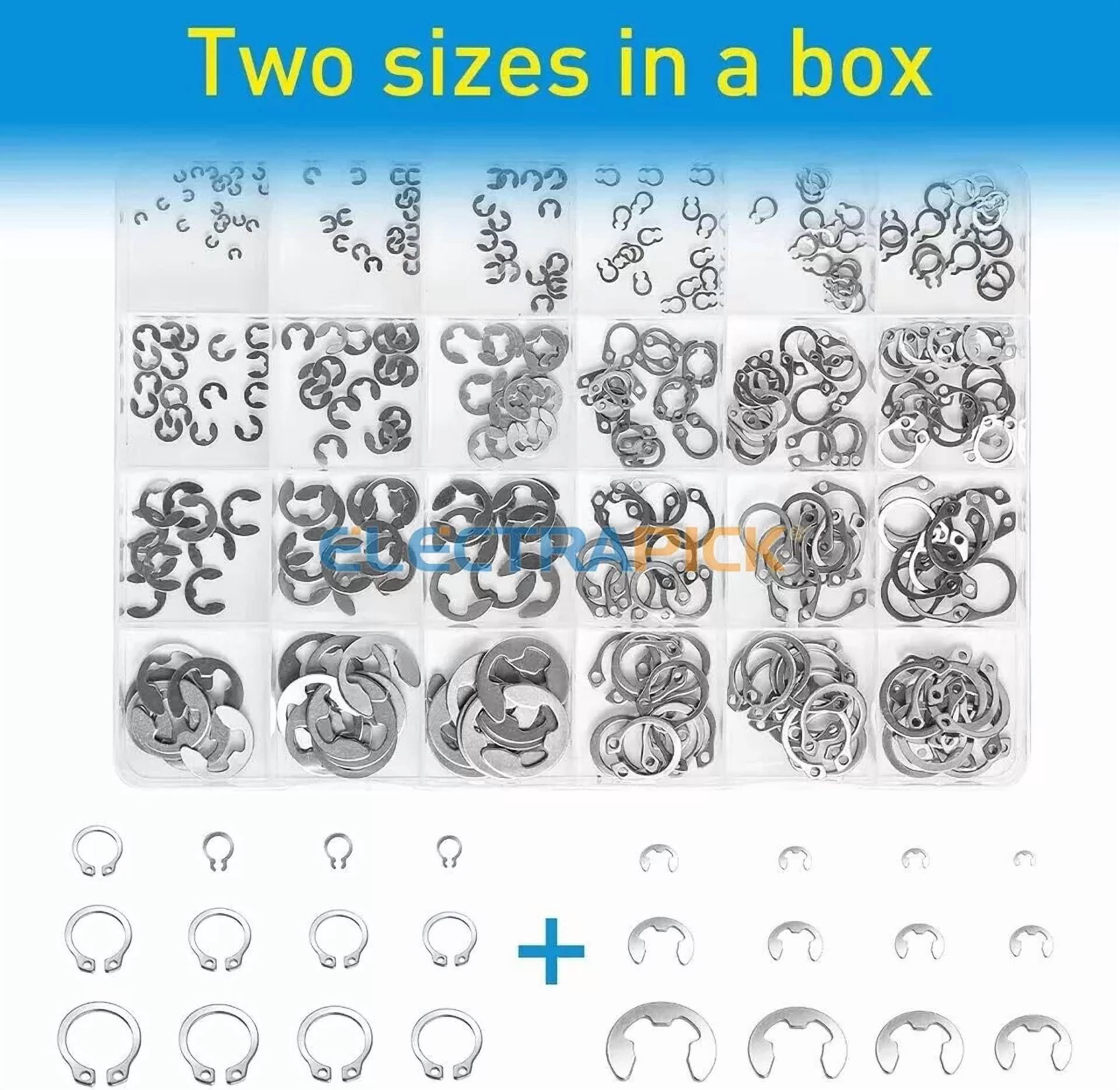 CIRCLE- 327Pcs Stainless Steel E-Clip C-Clips Circlip Kits Retaining Ring Assortment Set