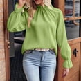 thumbnail image 2 of Annhoo Womens Tops Puff Long Sleeve Fall Casual Pleated High Neck Blouses Elegant Solid Going out T Shirts, 2 of 6