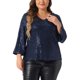 thumbnail image 1 of Top de lentejuelas para mujer de tallas grandes GRACE & GRANDEUR, con mangas 3/4, escote en V, brillo para la noche, blusas de fiesta 1X azul marino, 1 of 1