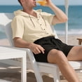 thumbnail image 4 of YHAJDS Mens 2 Piece Outfits Solid Color Linen Button Hooded Short Sleeve Shirt Shorts Summer Mens Beach Outfit Casual Vacation, 4 of 5