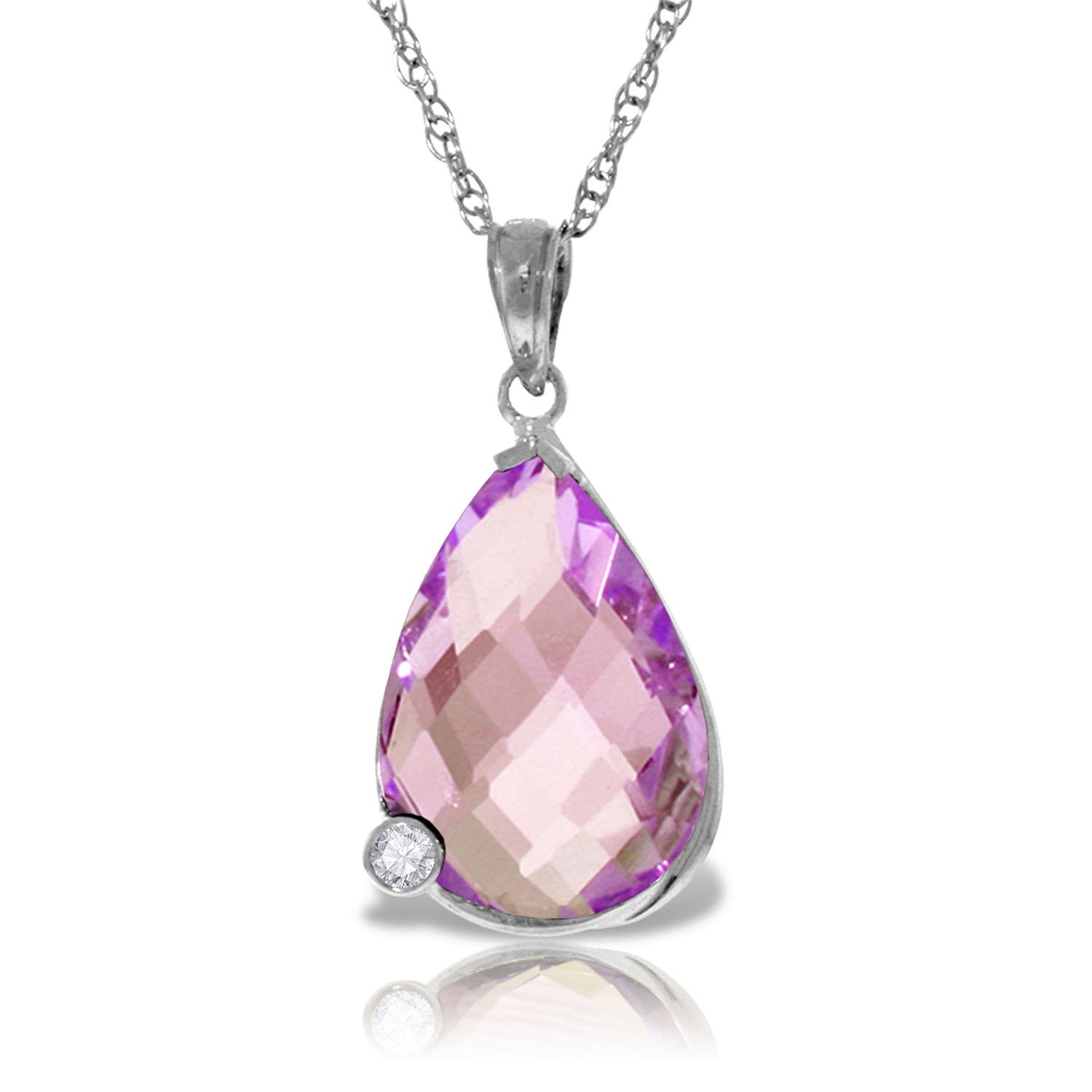 Galaxy Gold 14K Solid Gold Natural Diamond & Amethyst Briolette Necklace for Women - White Gold Fine Jewelry