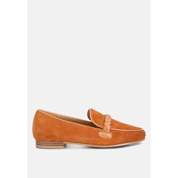 Echo Suede Leather Braided Detail Loafers In Tan