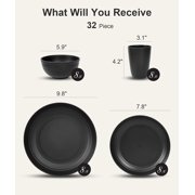 Quatish 32 Piece Plates and Bowls Sets for 8, Unbreakable Dinnerware Sets, Plastic Dish Set for Camping, Dishwasher Microwave Safe, Outdoor Kitchen and Apartment Dinning RV Essentials, Black