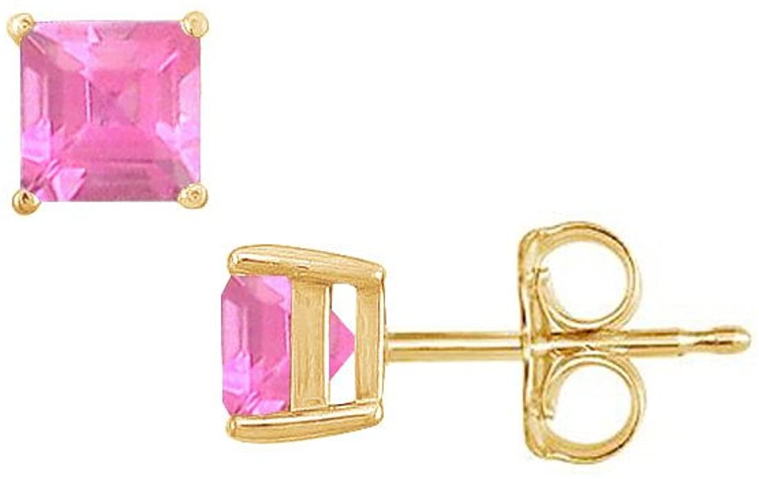 Paris Jewelry 24k Yellow Gold 2 Ct Square Cut Pink Sapphire Stud
