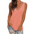 thumbnail image 1 of Women Solid Color Mesh Splicing Side Split Sleeveless V Neck Tank Top, 1 of 4