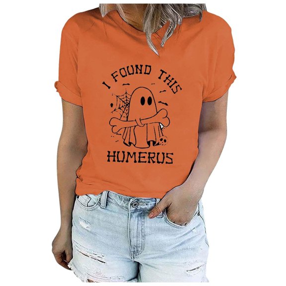Yuncity Womens Halloween T-Shirts Ghosts Graphic Crew Neck Tees Summer Short Sleeve Tshirts Casual Loose Fashion Holiday Tops Size Xl