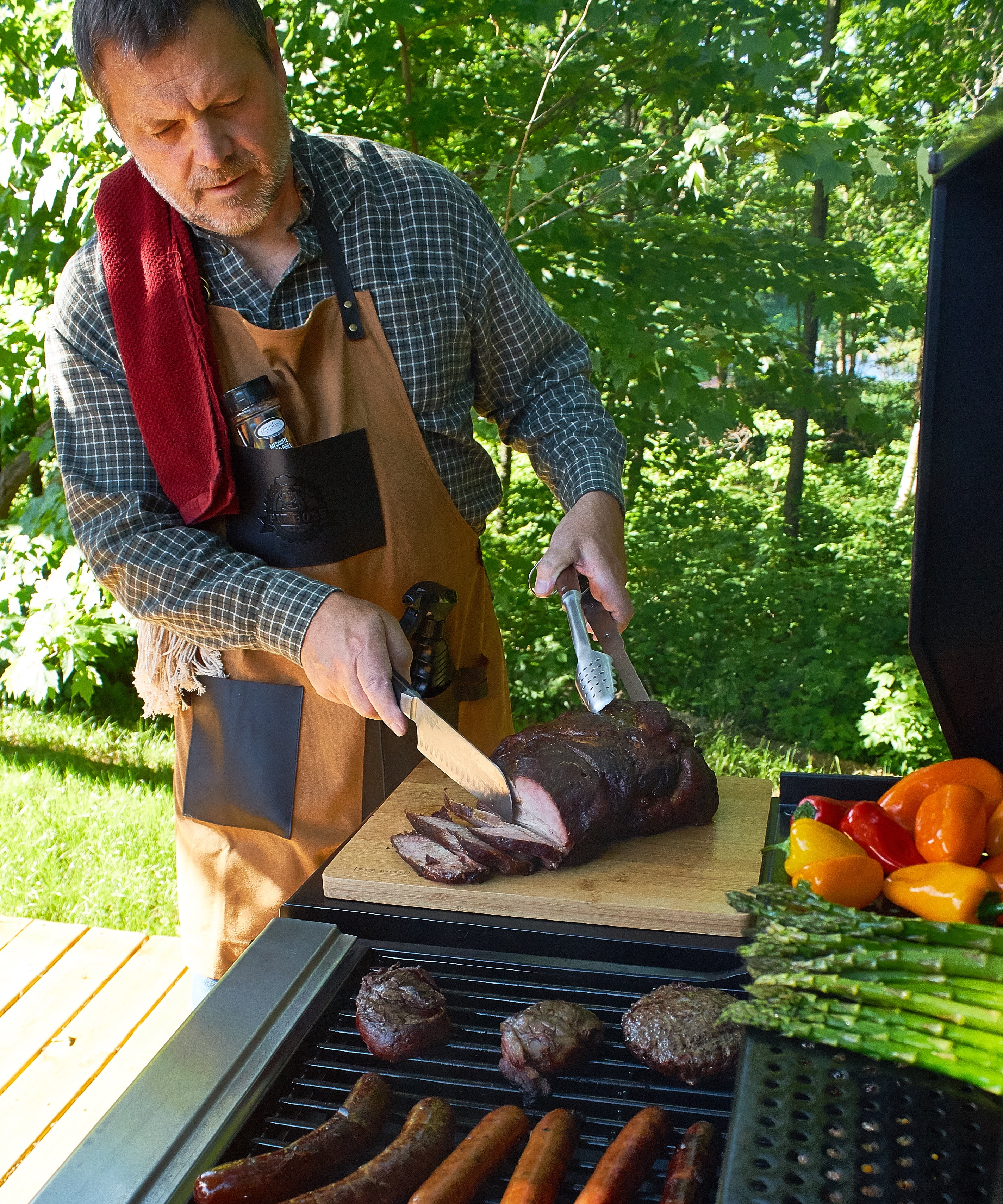 Pit Boss Canvas & Leather Grilling Apron with Pockets and Bottle Opener