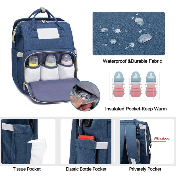 Babarla Folding Mummy Bag Baby Nappy Pouch Travel Toddler Bed Backpack with Support Frame Blue